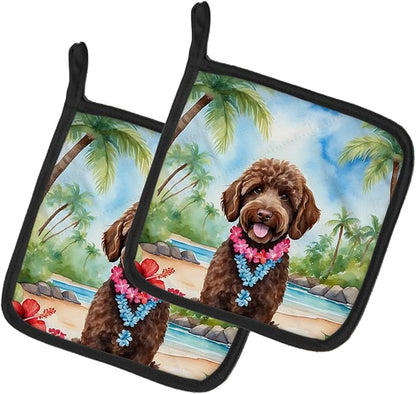 Caroline's Treasures Labradoodle Luau Pair of Pot Holders Kitchen Heat Resistant Pot Holders Sets Oven Hot Pads for Cooking Baking BBQ, 7 1/2 x 7 1/2