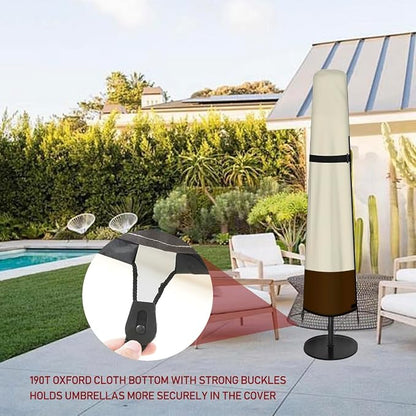Patio Umbrella Cover Outdoor Umbrella Cover with Rod Waterproof Durable 420D Polyester Fabric Patio Parasol Umbrellas Cover for 7ft to 11ft Outdoor Umbrella (600D Beige & Brown)