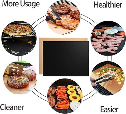 Set of 12 (6 Black+6 Copper) Grill Mats for Outdoor Grill, BBQ Grilling Mat for Gas Grill, Non-Stick Cooking Sheets, Oven Liners, 15.75 X 13 Inch