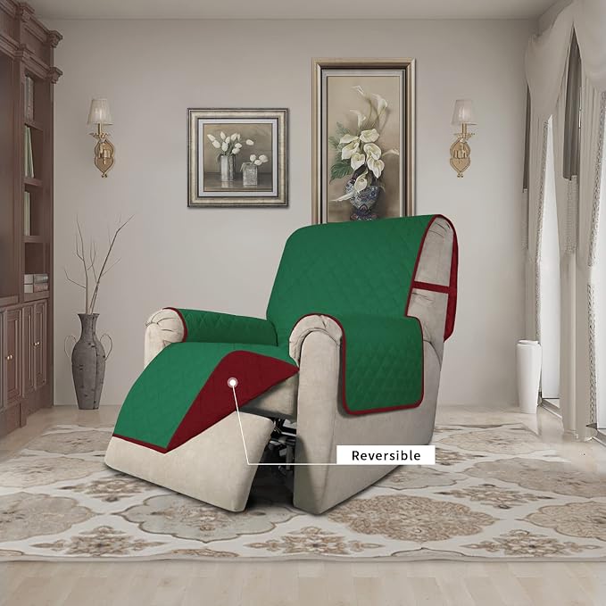 Easy-Going Reversible Couch Cover, Recliner 22 in, Green/Christmas Red | Machine Washable Slipcover For Dogs, Water Resistant Furniture Mat For Living Room, Non-Slip Sofa Cover, Pet Friendly