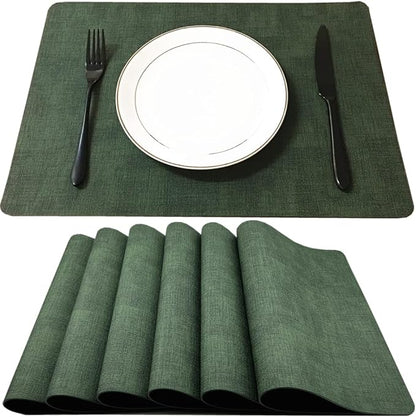 WAZAIGUR Waterproof Easy to Clean Heat Resistant Thick Faux Leather Washable Placemats Set of 6 Dark Green