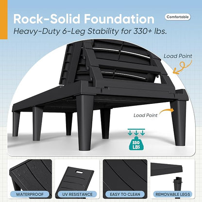 Greesum 4-Pack Adjustable Chaise Lounges, Black | 5-Pos Recline, Waterproof PP, UV-Resist, Stackable, Easy-Clean, for Pool/Patio/Beach, Tool-Free