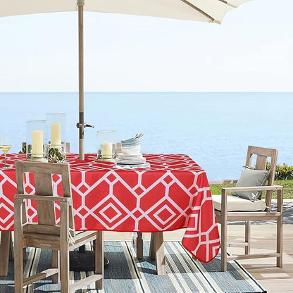 LUSHVIDA Moroccan Outdoor Tablecloth with Umbrella Hole and Zipper, 60 x 84 Inch Red, Rectangle Waterproof Wrinkle Free Table Cloth Decorative Fabric Washable Table Cover for Patio, Party, Picnic