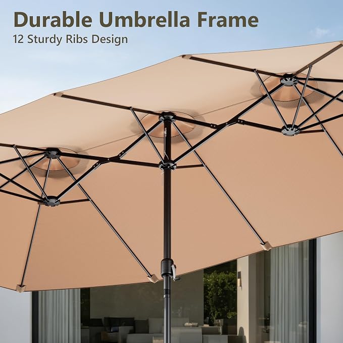 15FT Patio Umbrella, Double-Sided Outdoor Umbrella with base included, Large Standing Umbrella with Crank Handle & Ventilation, Rectangular patio umbrella for Pool, Backyard, Deck, Lawn & Beach