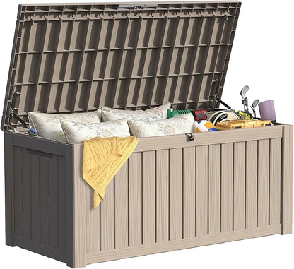 150 Gallon Outdoor Storage Box Waterproof, Lockable Resin Deck Box Large Storage Bin for Patio Furniture Cushion, Garden Tools, Pool Accessories, UV-Resistant Outside Delivery, Slate Gray