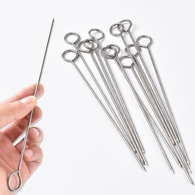 8 Inch Stainless Steel Barbecue Skewers,Alele Mini Roast goose needle, BBQ Skewers, Shish Kebab Kabob Skewers (12p)