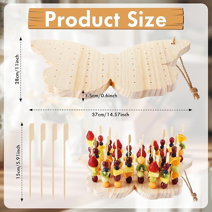 Vesici 2 Pcs Skewer Holder with 100 Pcs 5.9" Cocktail Pick, 98 Holes Fruit Kabobs Appetizer Food Pick Stand and Display Serving Holder for Wedding Party Buffet Catering Event Favor(Butterfly)