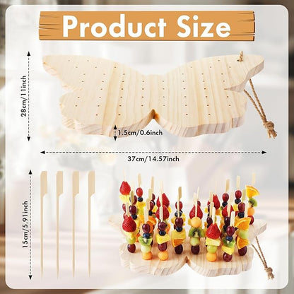 Vesici 2 Pcs Skewer Holder with 100 Pcs 5.9" Cocktail Pick, 98 Holes Fruit Kabobs Appetizer Food Pick Stand and Display Serving Holder for Wedding Party Buffet Catering Event Favor(Butterfly)