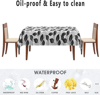 Black and White Leaves Tablecloth 60x84 Inch Rectangular Floral Plants farmhouse Table Cloth Kitchen Table Decoration for Home Dinner Party Waterproof Polyester Washable Tables Cover Oilproof