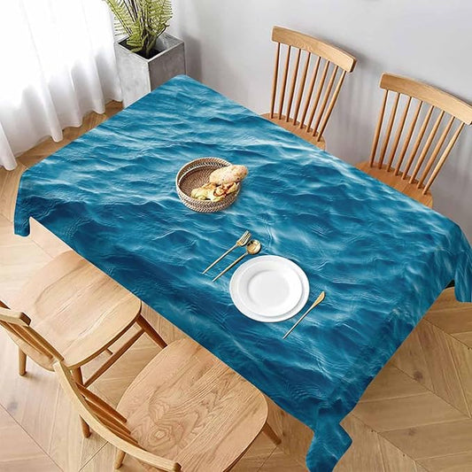 TKS MITLAN Ocean Waves Decorative Rectangle Tablecloth Blue Ocean Waves Seawater Flow Polyester Table Cloths Kitchen Table Cover for Dining BBQ Picnic Coffee Table 52 x 70 Inch 4-6 Seats