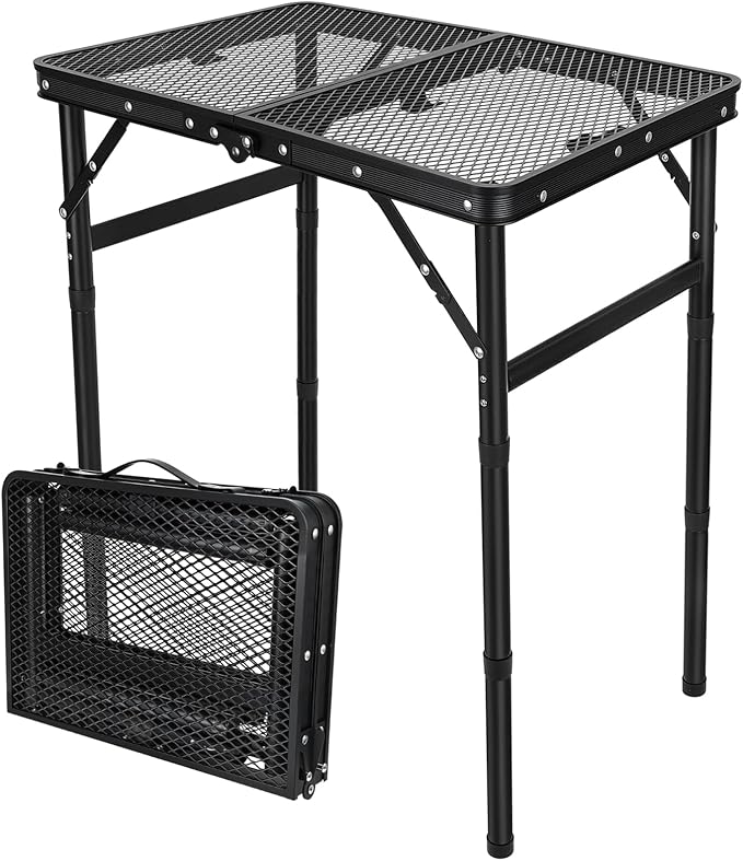 GDDGHS Folding Grill Table – Portable Aluminum Camping Grill Stand, 3 Height Adjustable Outdoor Barbecue Grilling Table 22.8"×15.7"×27.5"
