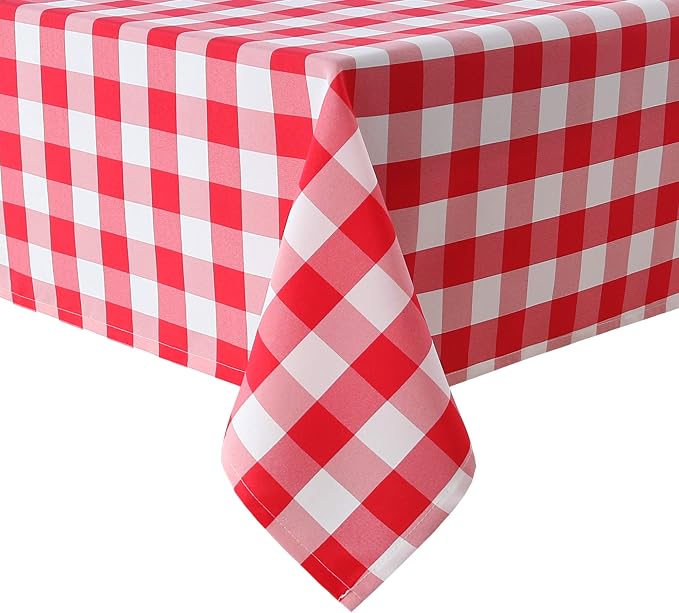 Hiasan Checkered Tablecloth Square, 30 x 30 Inch - Waterproof and Wrinkle Resistant Table Cloth for Picnic, Dinner and Party, Washable Polyester Fabric, Red and White Gingham Pattern