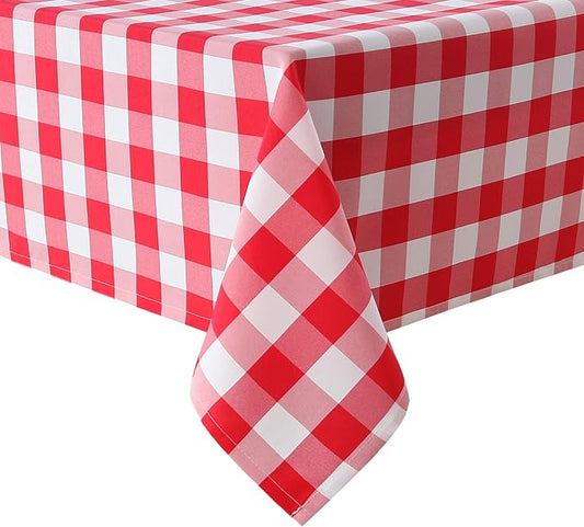 Hiasan Red and White Checkered Tablecloth Square for Outdoor Picnic, Dining,Spring Party - Water Resistant Washable Polyester Plaid Table Cloth, 60 x 60 Inch