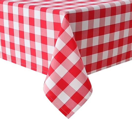 Hiasan Checkered Square Tablecloth - Stain Resistant, Waterproof and Wrinkle Resistant Washable Table Cloth for Dining Room, 54 x 54 Inch, Red and White Gingham Pattern