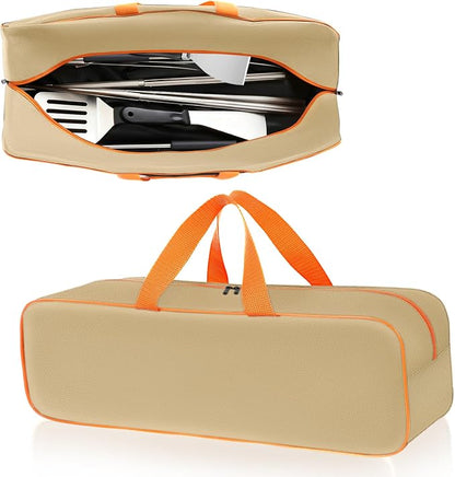 Grill Utensil Storage Bag for Outdoor Grilling, 24 x 8 x 8 in, Khaki | 1680D Oxford fabric, large capacity grill tool storage bag, accessories storage compatible with Blackstone griddle