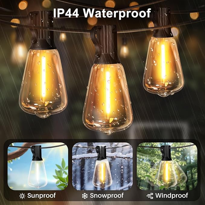 LAMPHOME LED Outdoor String Lights 100FT Patio Lights Waterproof 52 Shatterproof ST38 Edison Bulbs, Connectable Hanging Lights for Porch Deck Garden Backyard Balcony Party Christmas Cafe Decor