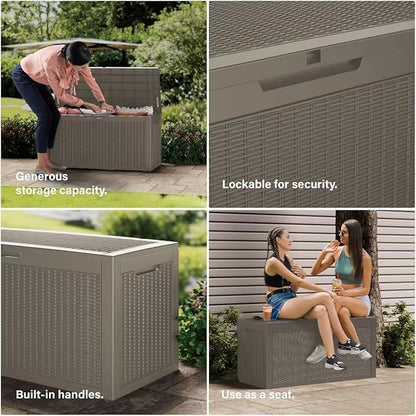 320 Gallon Outdoor Storage Box, Waterproof Resin Deck Box with Lockable Lid Large Storage Bin for Patio Furniture Cushion, Garden Tools, Pool Accessories UV-Resistant Outside Delivery, Gray