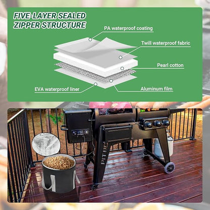 2 Pack 14 lb Wood Pellet Storage Bags, Waterproof Pellet Storage for Grill & Smoker, Keep Pellets Dry, Portable Outdoor Storage with Handle