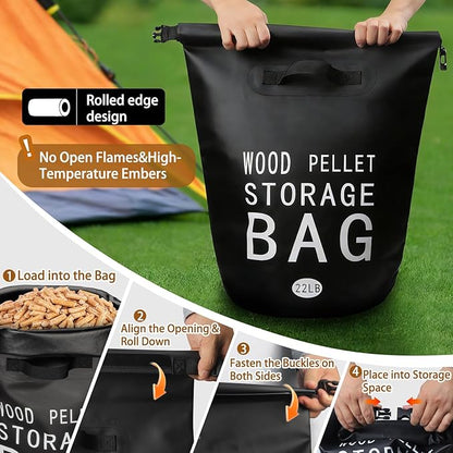 Wood Pellet Storage Containers Waterproof Charcoal Storage Bin-iiiBumwow Smoker Pellet Storage Bin w/Label Pocket & Buckle Seal & Dual Handles Pellet Containers for Grill Outdoor(22LB) (3-Pack)