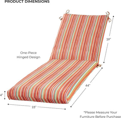 Modern Outdoor Chaise Lounge Cushion with Ties – Durable Polyester Fabric, Channel-Filled Polyfiber Insert, Removable Zippered Cover, Watermelon Stripe