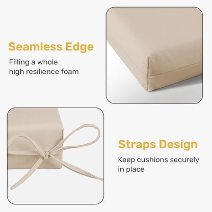UNIKOME Outdoor Chair Cushions Pack of 4, Water Resistant Patio Cushions with Ties, High Density Sponge Filling Square Corner Seat Cushions for Outdoor Furniture, 24"*24"*4", Beige