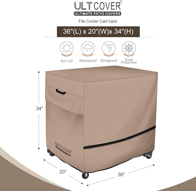 ULTCOVER Waterproof 80 Quart Patio Cooler Cart Rolling Ice Chest Cover 36L x 20W x 34H inch