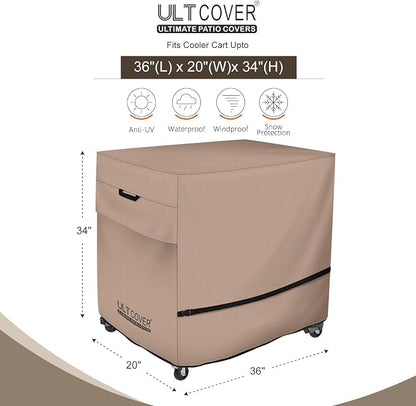 ULTCOVER Waterproof 80 Quart Patio Cooler Cart Rolling Ice Chest Cover 36L x 20W x 34H inch