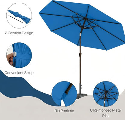 10FT Outdoor Patio Umbrella, 2 Tiers Market Table Umbrella with 8 Sturdy Ribs, Push Button Tilt and Crank, UPF50+ UV Protection for Deck, Pool, Garden and Backyard