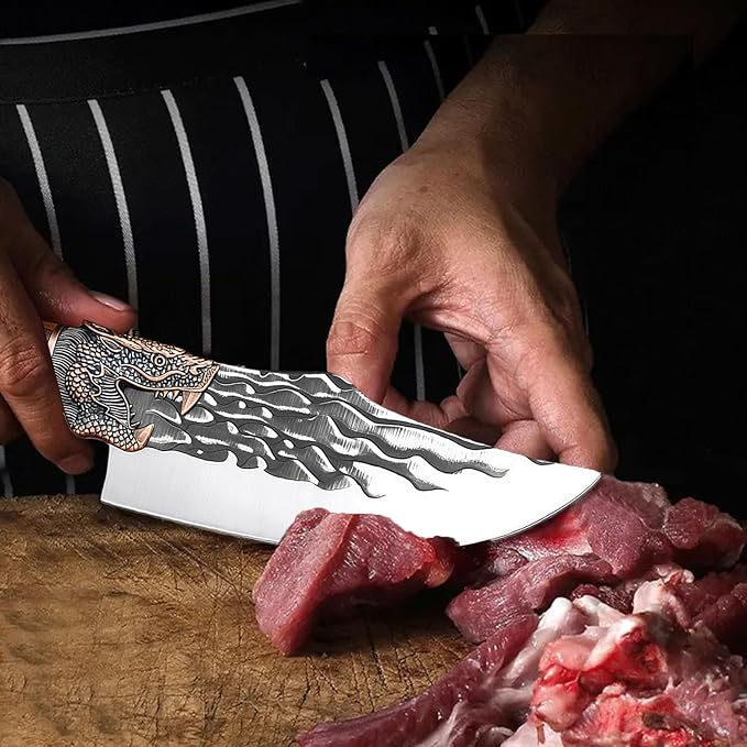 Butcher Cleaver Knife Set with Leather Sheath,2 PCS Razor Sharp Chef Knife Japanese HC Stainless Steel and Viking Knife, Chopper Butcher Meat Knife for Home Cooking Outdoor BBQ Camping Gift Idea