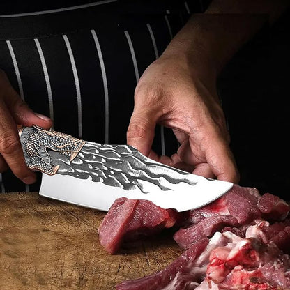 Butcher Cleaver Knife Set with Leather Sheath,2 PCS Razor Sharp Chef Knife Japanese HC Stainless Steel and Viking Knife, Chopper Butcher Meat Knife for Home Cooking Outdoor BBQ Camping Gift Idea
