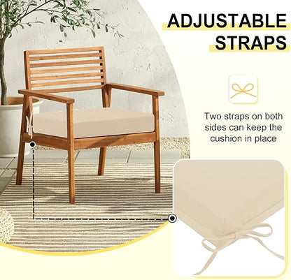 downluxe Outdoor Chair Cushions Set of 4 for Patio Furniture, Water-Resistant Square Corner Patio Chair Cushions with Ties, High Density Foam Outdoor Seat Cushion, 18.5" X 16" X 3", Beige