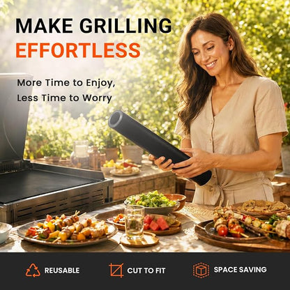 Grill Mats Roll with Cutter, Grill Mat for Outdoor Grill 15.75 x 100 Inch | Reusable Grilling Mats for Gas Grills, Nonstick Cut-to-Fit for Outdoor Cooking, Grill Liners, and Easy to Clean, Black