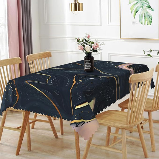 70x90inches Marble Tablecloth Navy Blue Pink Gold Marble Texture Modern Art Table Cloth Washable and Wrinkle Resistant Table Cover for Kitchen Dining Room Buffet Banquet Party Decorations