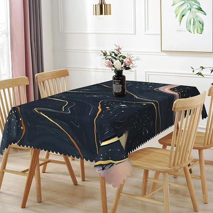 70x108inches Marble Tablecloth Navy Blue Pink Gold Marble Texture Modern Art Table Cloth Washable and Wrinkle Resistant Table Cover for Kitchen Dining Room Buffet Banquet Party Decorations