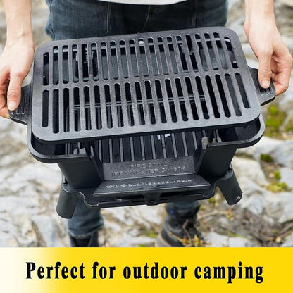 Hibachi Grill Outdoor, Portable Small Charcoal Grills, 100% Cast Iron, Mini Japanese Yakitori Tabletop Skillet Grill Stove for Outdoor Camping - Coal Door, Draft Door, Ideal for 2 People
