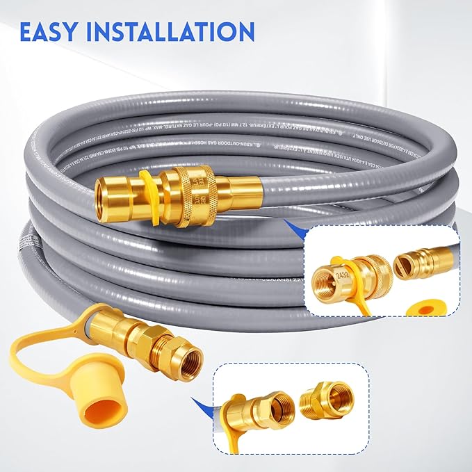 GasSaf 12 FT 1/2" ID Natural Gas Hose with Quick Connect Fitting, Natural Gas Conversion Kit for Gas Grill, Generator, Patio Heater and More - CSA Certified