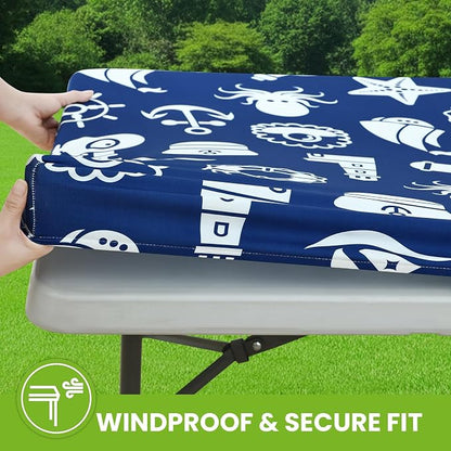Smiry Spandex Fitted Tablecloth for 6 Foot Rectangle Tables, Washable Picnic Table Cover with Elastic, Stretch Reusable Table Cloth for Outdoor, Camping, Dining & Kitchen (Yacht, 30"x72")