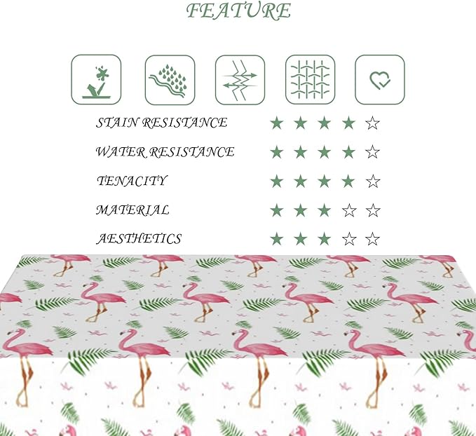 60x120 Inch Tropical Theme Rectangle Tablecloth Pink Flamingo Hawaii Botanical Plant White Table Cloth Washable Durable Table Cover for Beach Party Kitchen Home Dining BBQ Decor