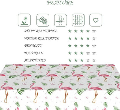 60x120 Inch Tropical Theme Rectangle Tablecloth Pink Flamingo Hawaii Botanical Plant White Table Cloth Washable Durable Table Cover for Beach Party Kitchen Home Dining BBQ Decor
