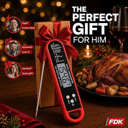 Digital Meat Thermometer for Cooking and Grilling - Instant Read Food Thermometer with IP67 Waterproof, Strong Magnet and Calibration - Professional Kitchen BBQ Probe for Turkey, Steak