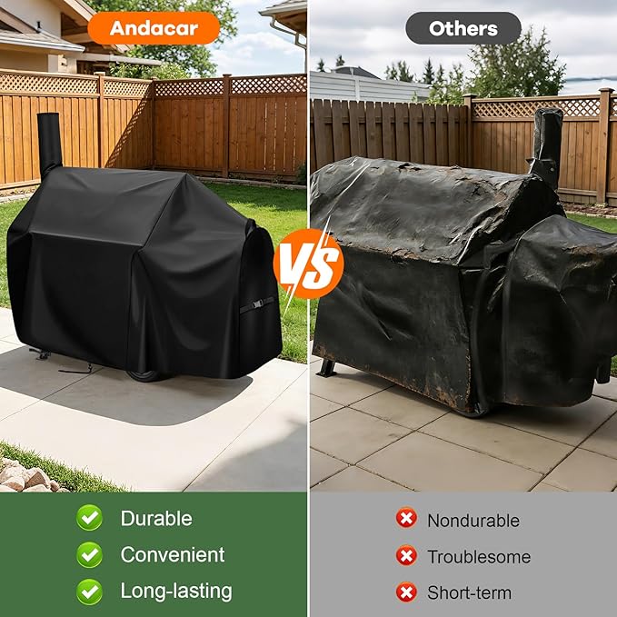 Charcoal Grills Cover for Oklahoma Joe's Highland Offset Smoker, Waterproof Outdoor Grill Cover BBQ Grill Cover Barbeque Grill Cover (Cover Only) - 60" L×34" W×48" H, Black