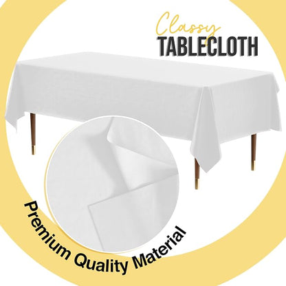 Exquisite Party Solids 66% Thicker Premium Plastic Table Cloth Rectangle Table Cover 0.5 Mil 6 Pack White Table Cloth 54 Inch x 108 Inch Disposable Tablecloth Won't Tear Easily Like Cheap Thin Brands