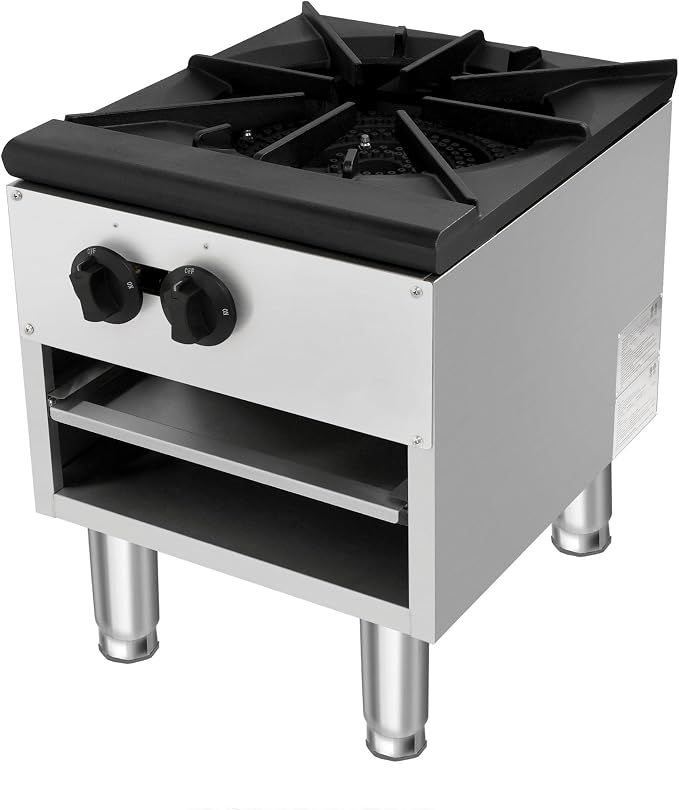 Commercial Countertop Gas Burner,Natural Propane Stock Pot Cooker with 80000 BTU Output,Stainless Steel Body,Removable Waste Tray,Adjustable Legs for Restaurant Catering Food Truck (Silver,1 Burner)