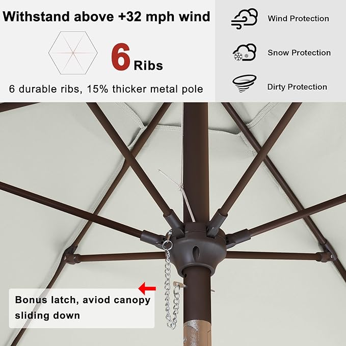 ABCCANOPY 7.5FT Outdoor Patio Umbrella, UV Protection Table Umbrella w/Crank for Easy Set Up, Suitable for Garden, Lawn, Deck & Backyard (Light Beige)