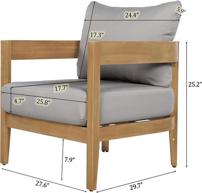 Christopher Knight Home Nadine Acacia Wood Club Chairs Set of 2, Outdoor Accent Chair, Tub Shape Design Armchair, Comfort Cushion Seating, Slat Open Back Reading Sofa for Balcony Garden, Teak+Gray