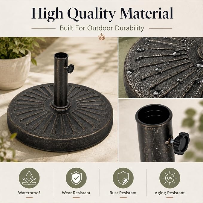 30.86 Lbs 18.11 Inch Round Umbrella Stand, Heavy Duty Weighted Base for Outdoor Market Parasols, Stable Holder for Patio Deck Lawn Garden Poolside, Black
