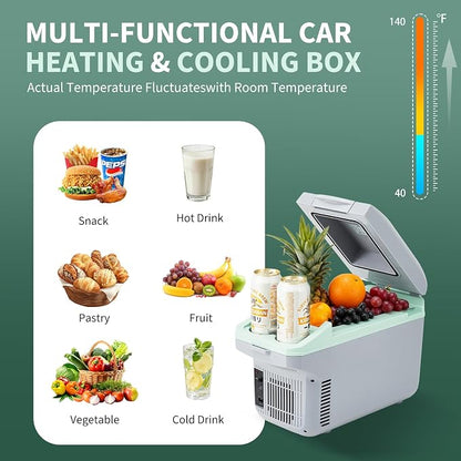 Garvee 8L Electric Cooler & Warmer, Portable Car Refrigerator with Auto-Lock Handle, 12V DC for Cars & Trucks, Equipped with 110V AC Household Power Cord, Plug-in Cooling Fridge, Gray&Green