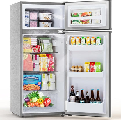 Electactic 4.5 Cu.Ft Mini Fridge with Freezer, 2-Door Compact Refrigerator With 2 Removable Shelves, 3 Level Adjustable Thermostat, Quiet Efficient for Kitchen, Office, Dorm, Apartment-Premium Grey