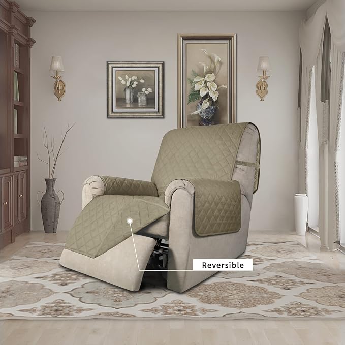 Easy-Going Reversible Couch Cover, Recliner 22 in, Beige/Beige | Machine Washable Slipcover For Dogs, Water Resistant Furniture Mat For Living Room, Non-Slip Sofa Cover, Pet Friendly