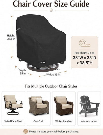 ANartcle Outdoor Swivel Lounge Chair Cover 2 Pack,Waterproof Heavy Duty Lawn Patio Chair Covers,Patio Swivel Chair Covers for Outdoor Furniture (33 W x 35 D x 38.5 H inches)Black.